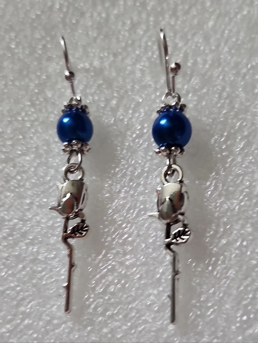 Hand Crafted Blue Pearl Rose Dangle Earrings - Women Jewelry